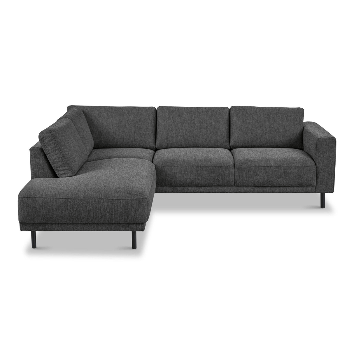 Canapé d'angle moderne 3 places gauche en tissu anthracite Aniko avec repose-lèvres 240x197x78 cm