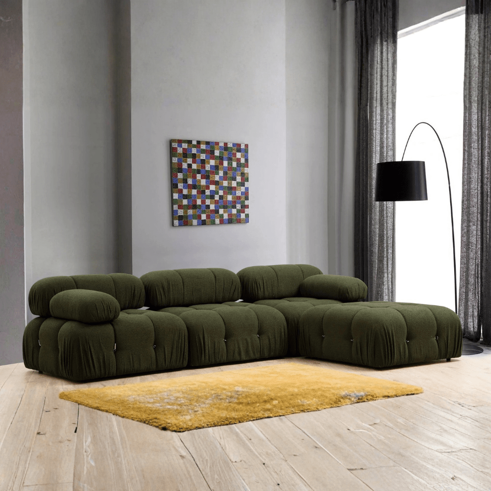 Canapé d'angle modulaire XXL Bubble avec pouf - velours vert