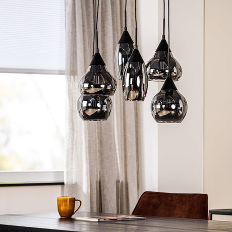 Hanglamp Kesi 6-lichts Getrapt Smoke Glas