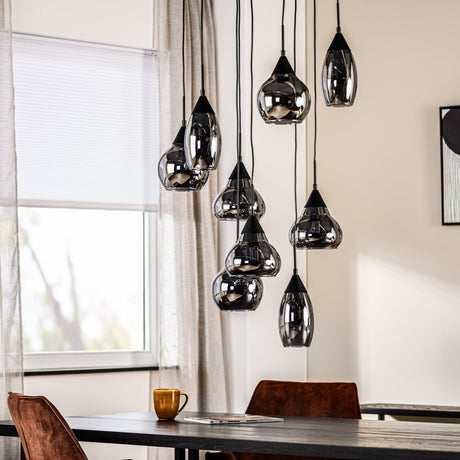 9-lichts Hanglamp Glas Smokey Getrapt Kesi
