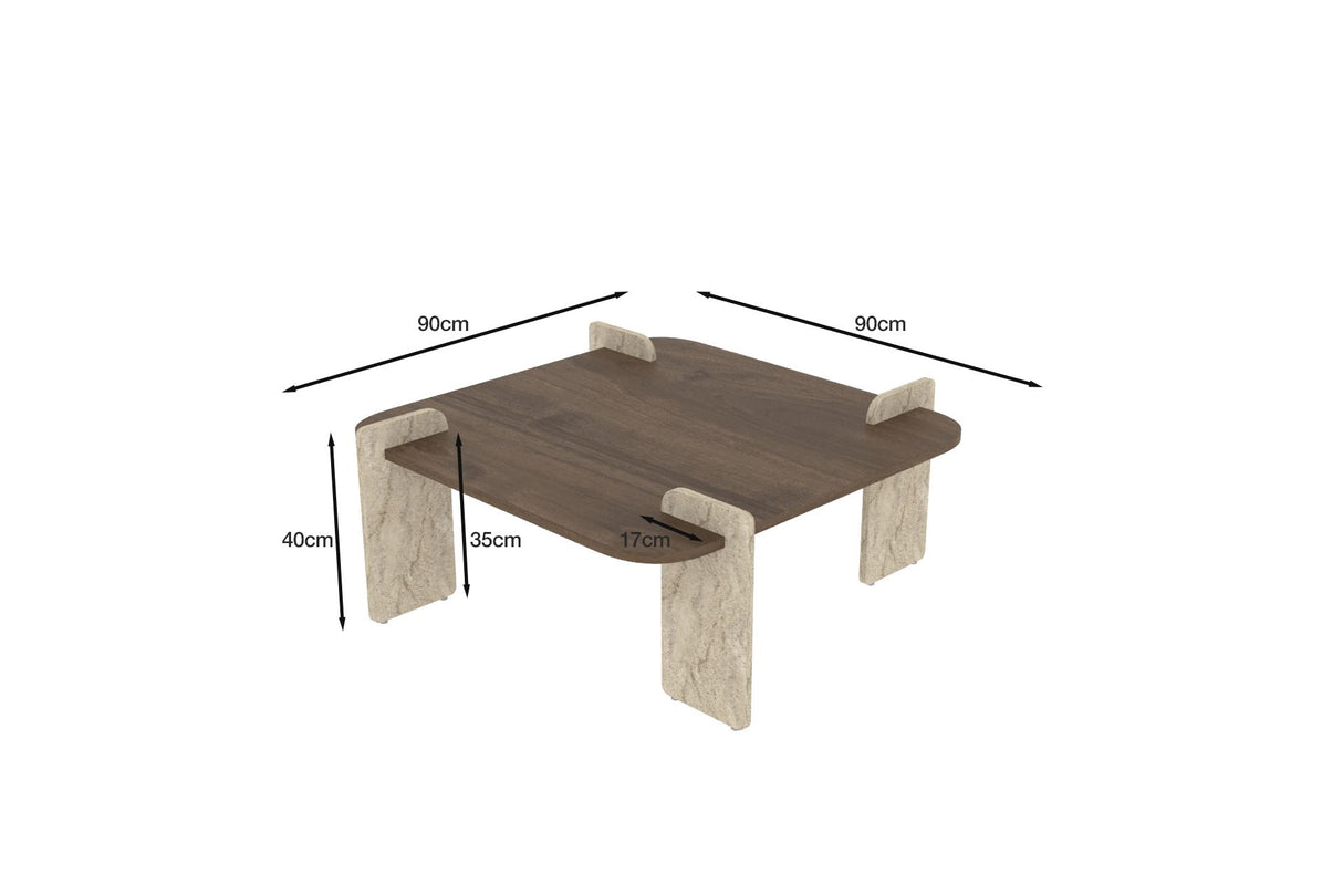 Afrolli salontafel walnoot travertin 90 x 90 cm Walnoot, travertin Gemelamineerd hout