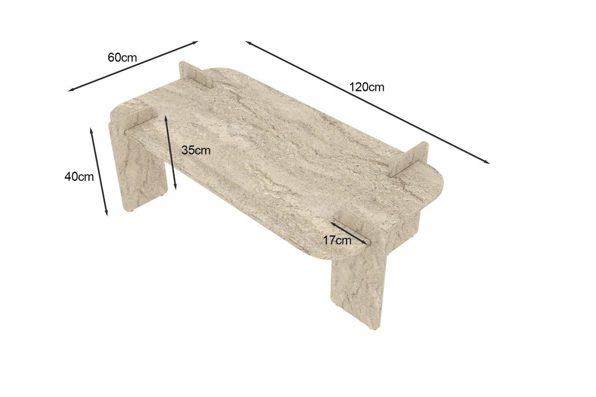 Table basse Lovge aspect travertin 120 x 60 cm Bois composite mélaminé