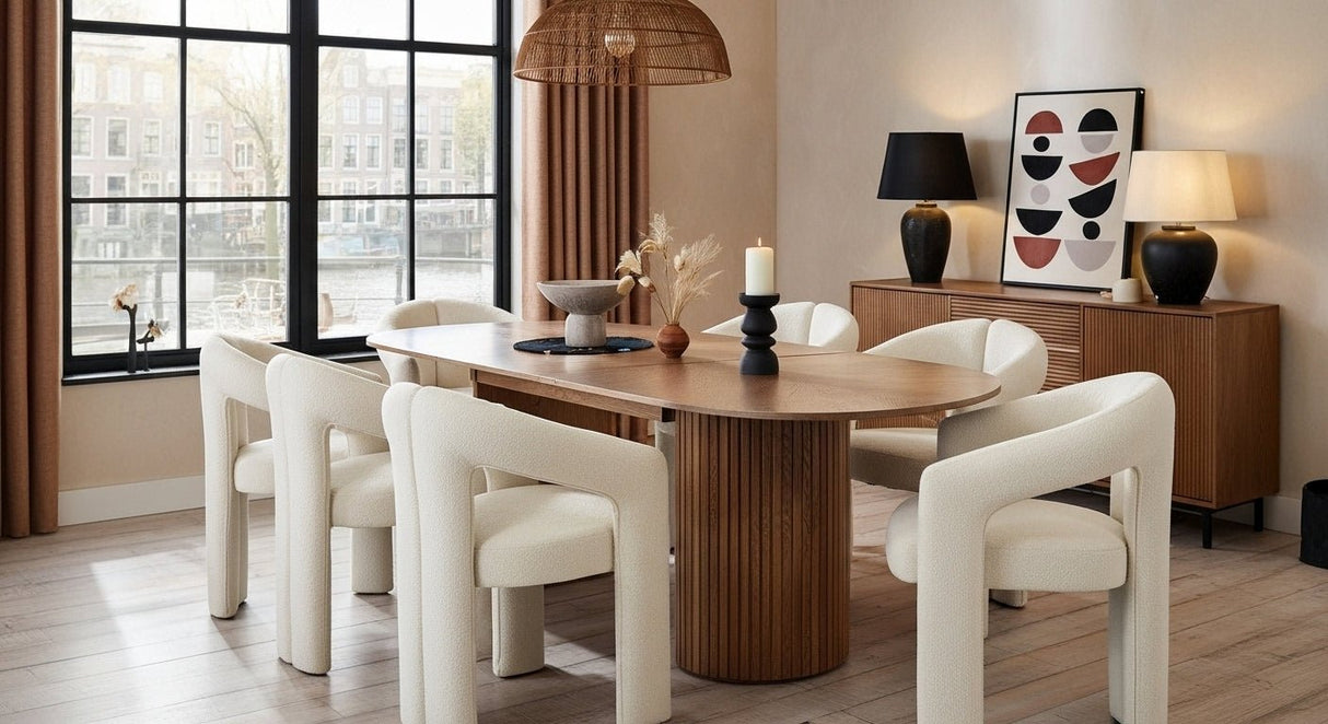 Chaise de salle à manger Ivoire Bouclé Maro - Tissu complet