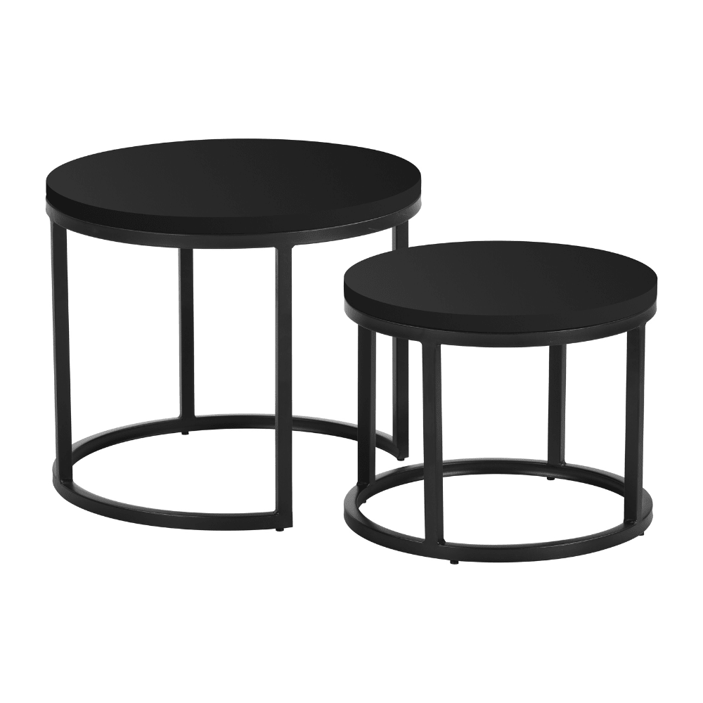 Tables basses-Lot de 2 tables basses rondes noires Bois de manguier - industriel - Rosy-Dimehouse