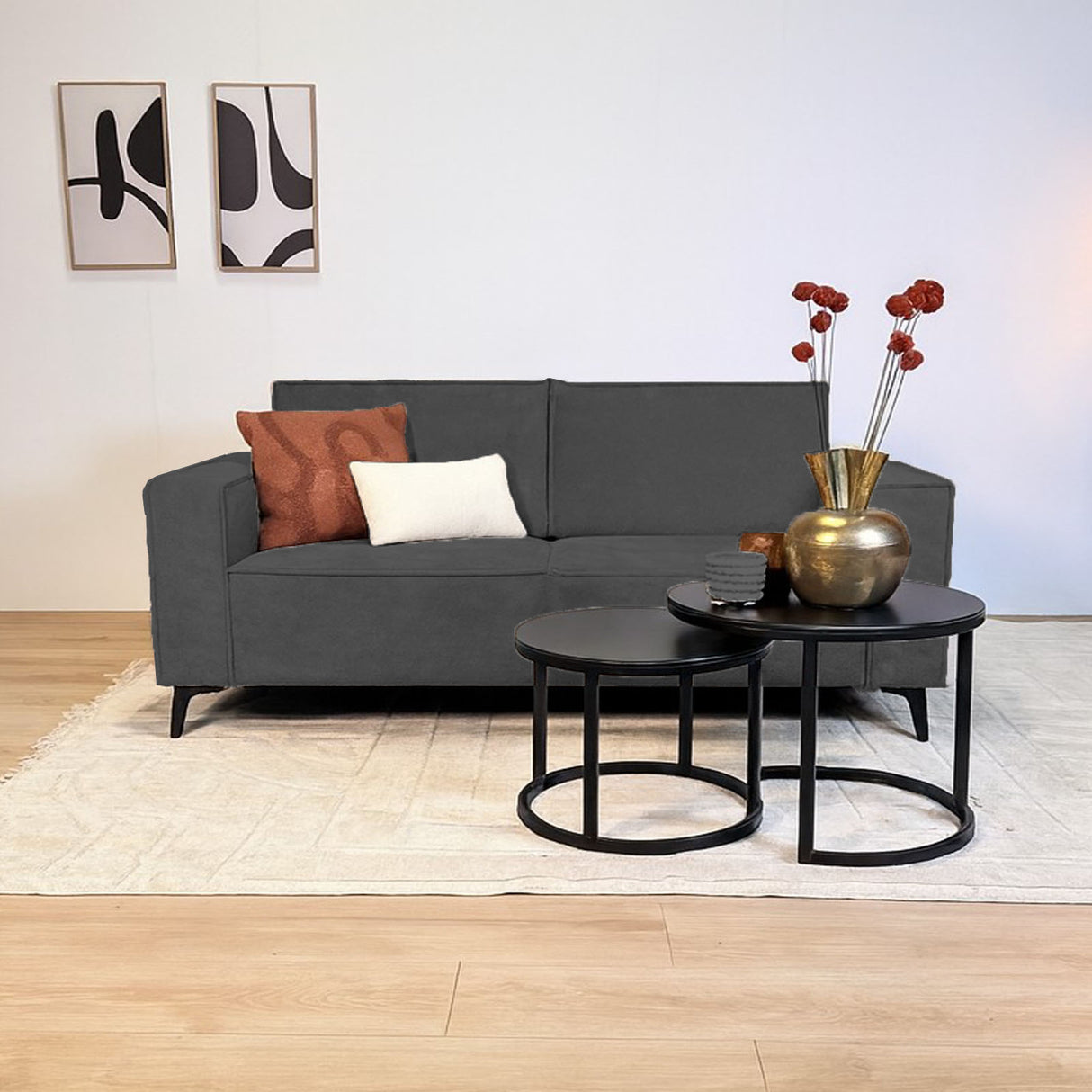 2-zits losse dikke rugkussens antraciet chenille Yara