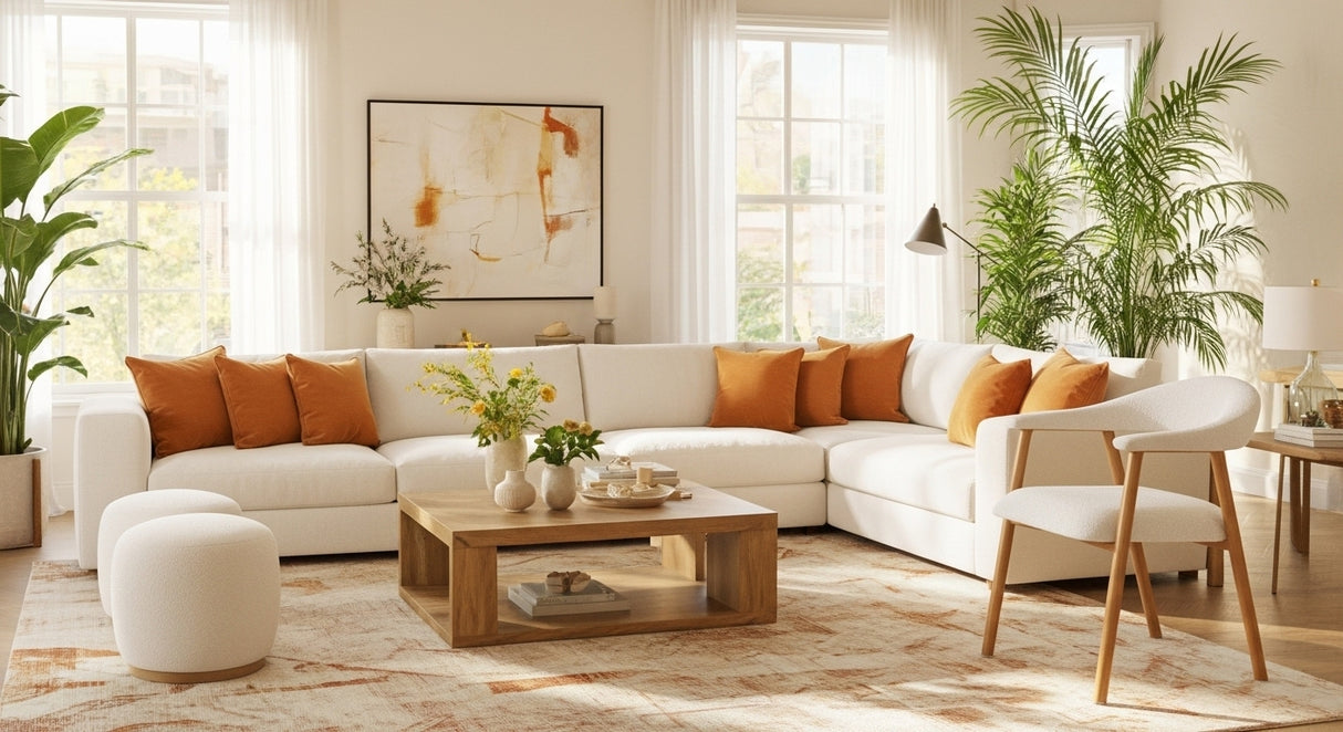 Chaise de salle à manger Japandi Ivoire Bouclé Suki - Cadre en chêne - Avec accoudoirs