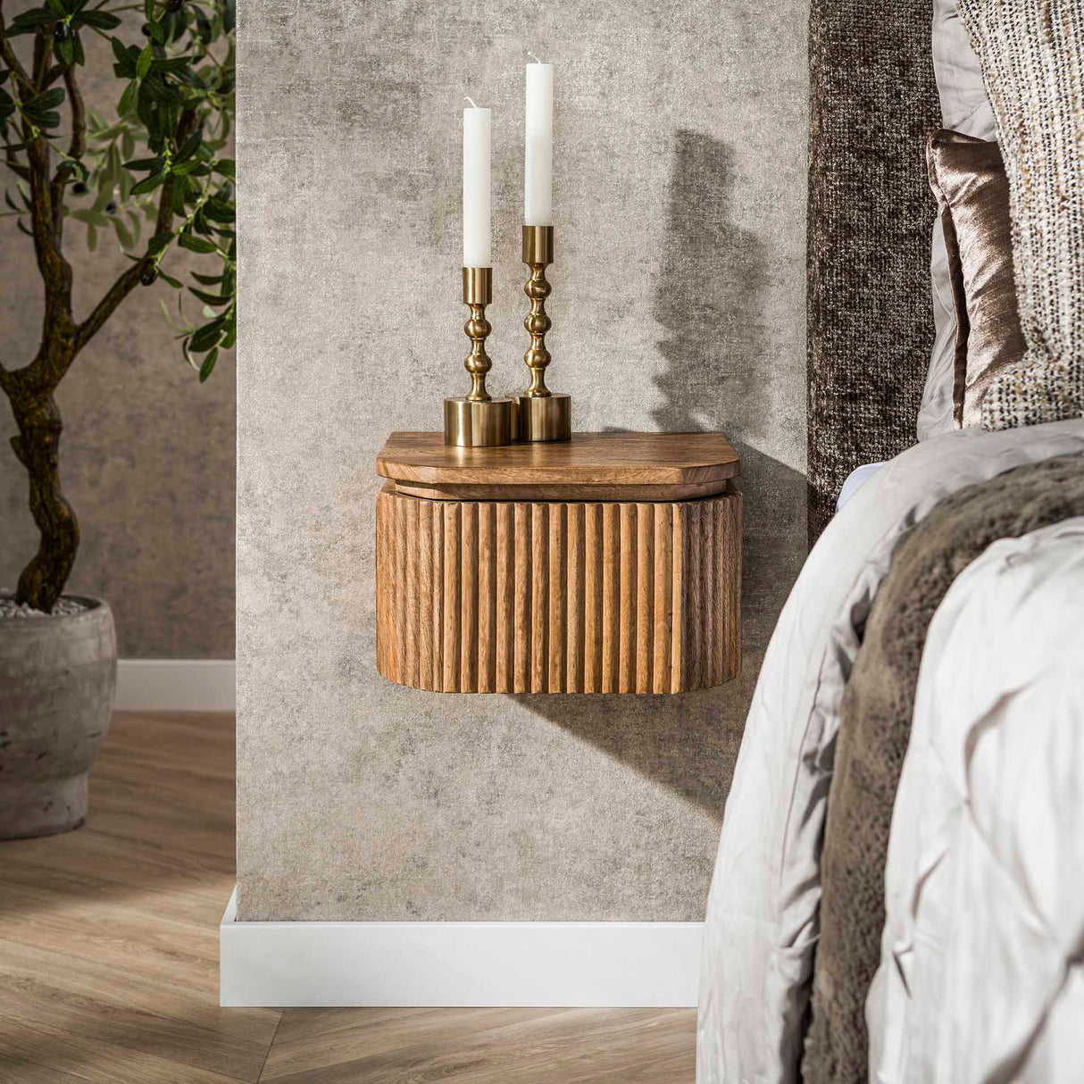 Table de chevet flottant Bois de manguier Sable – 1 tiroir