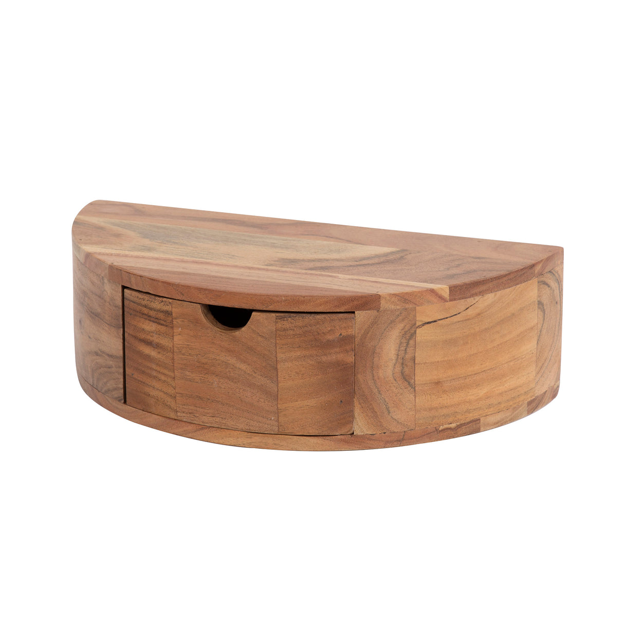 Table de nuit flottante Noa en bois d'acacia demi-rond