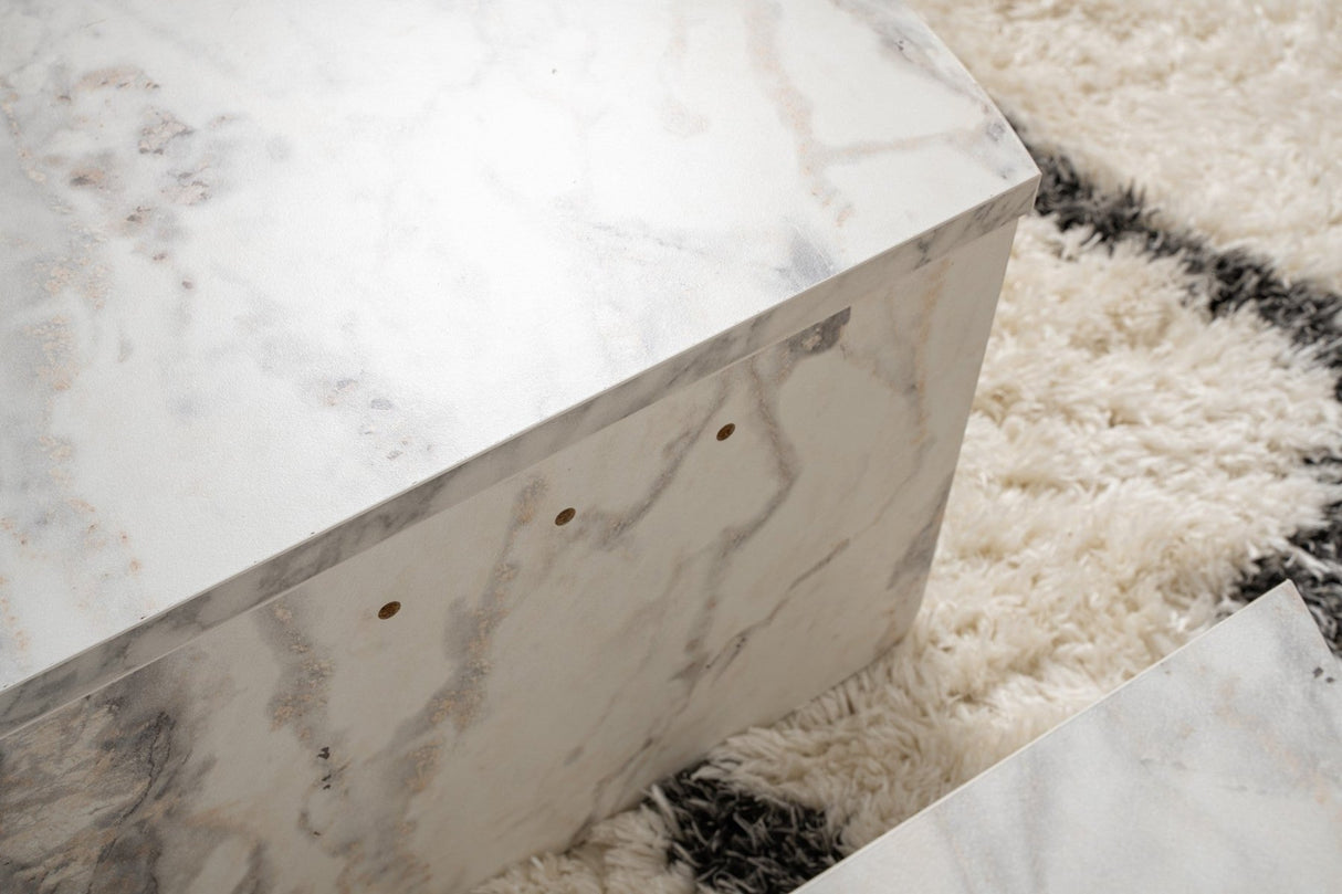 Table basse ronde en marbre à niveaux Mélamine 90 cm Orin