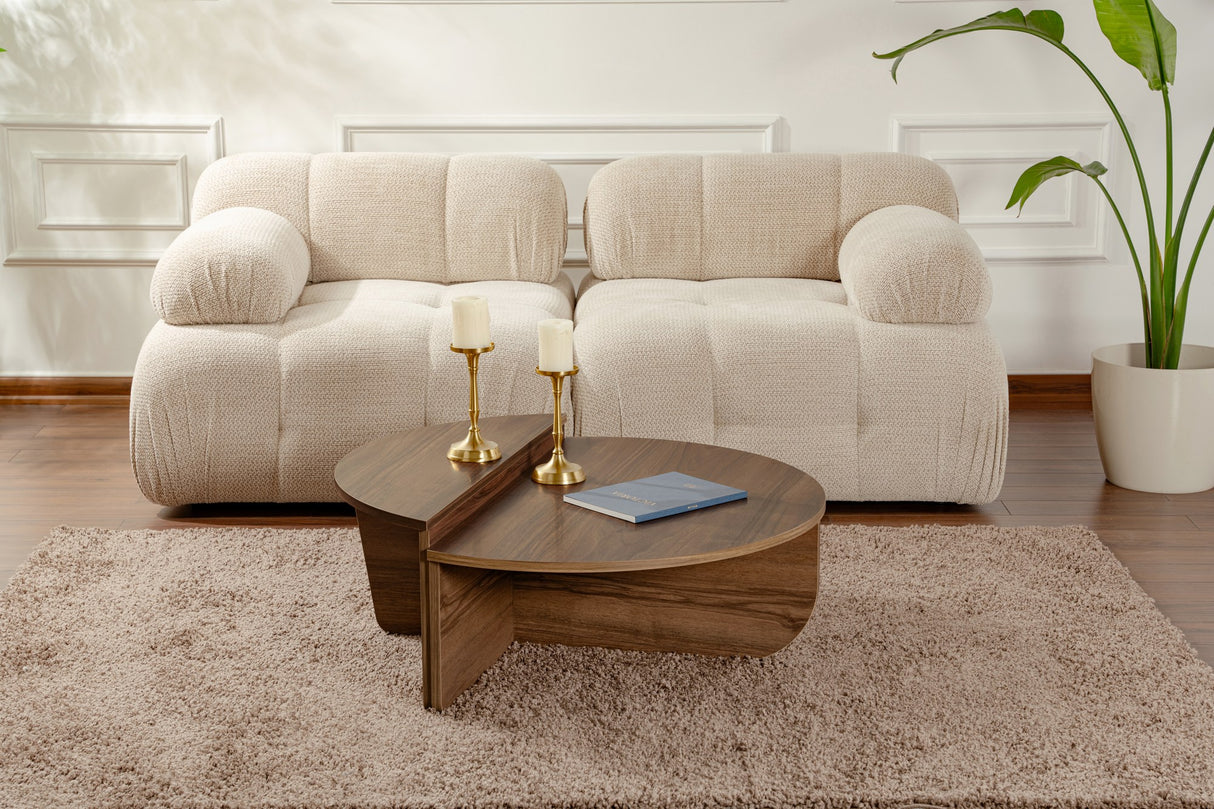 Table basse ronde 85 cm en noyer naturel mélaminé Orin