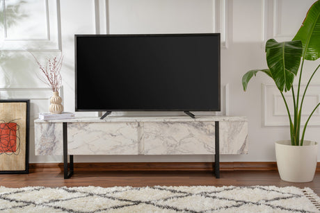 Meuble TV en marbre mélaminé cadre noir Blitz 50x180x29,5 cm