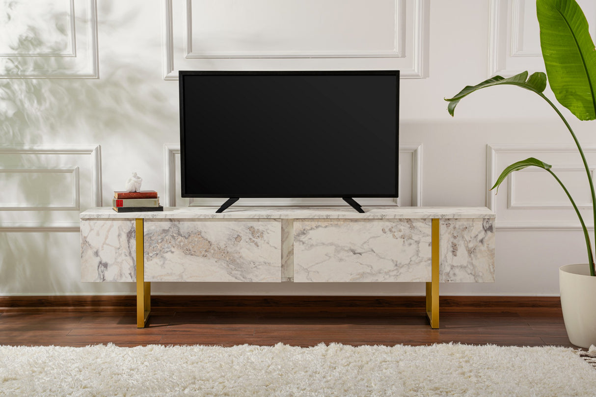 Meuble TV en marbre mélaminé avec cadre doré Blitz 50x180x29,5 cm