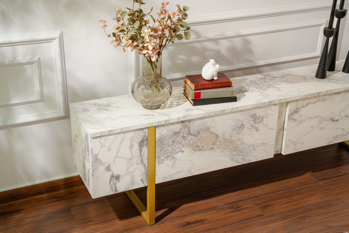 Meuble TV en marbre mélaminé avec cadre doré Blitz 50x180x29,5 cm