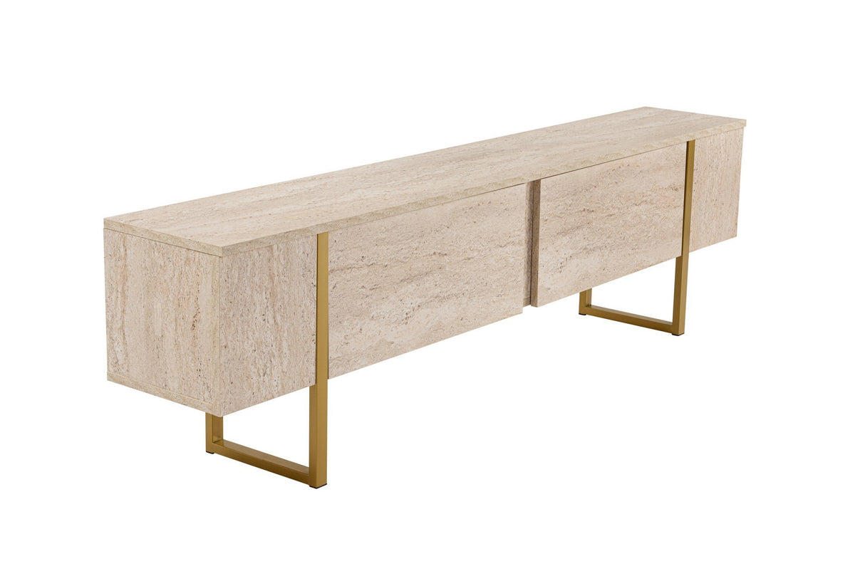 Meuble TV en mélamine beige avec cadre en bois Fouden Blitz 50x180x29,5 cm
