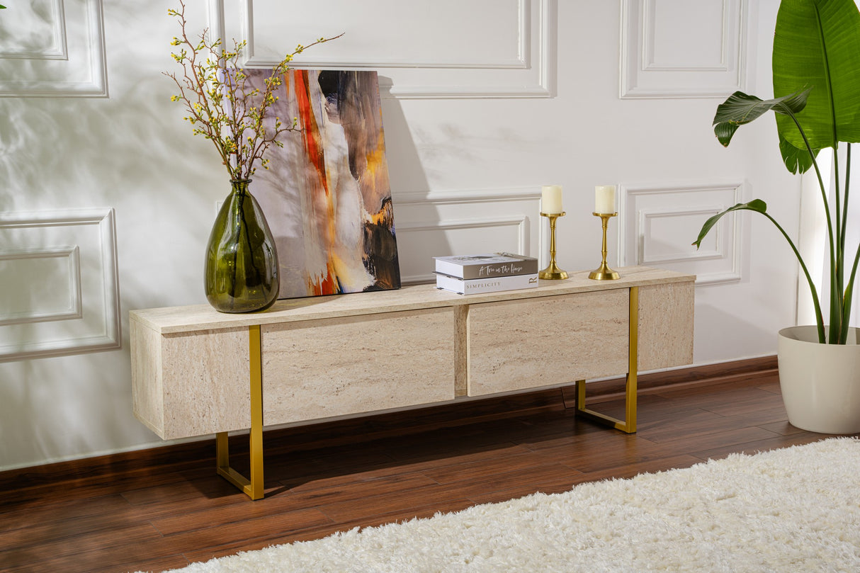 Meuble TV en mélamine beige avec cadre en bois Fouden Blitz 50x180x29,5 cm