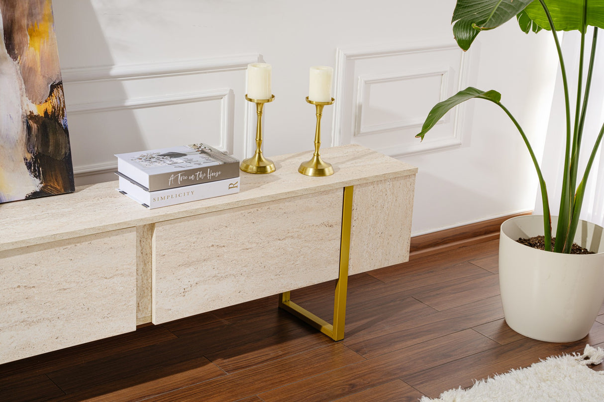 Meuble TV en mélamine beige avec cadre en bois Fouden Blitz 50x180x29,5 cm