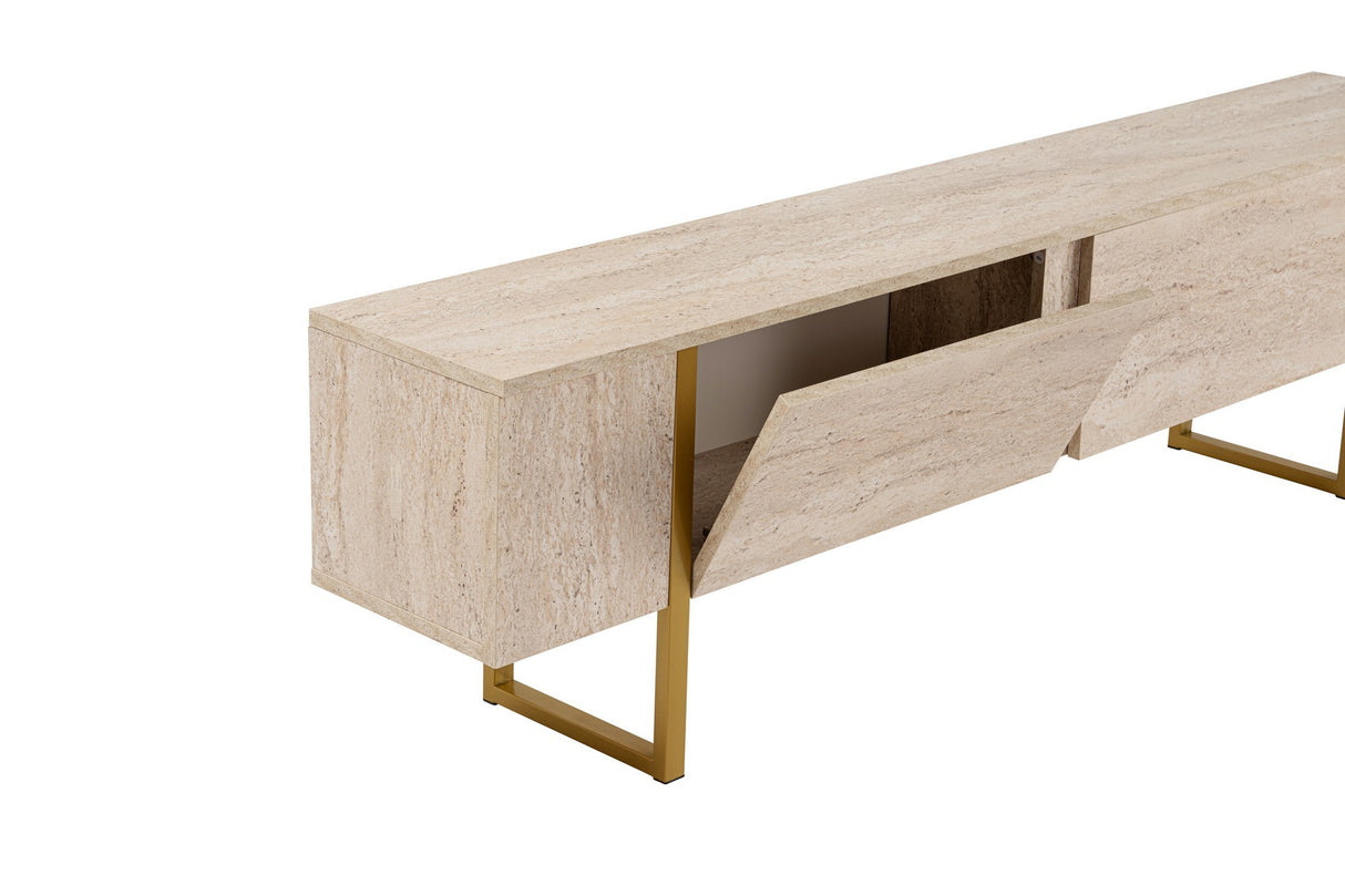 Meuble TV en mélamine beige avec cadre en bois Fouden Blitz 50x180x29,5 cm