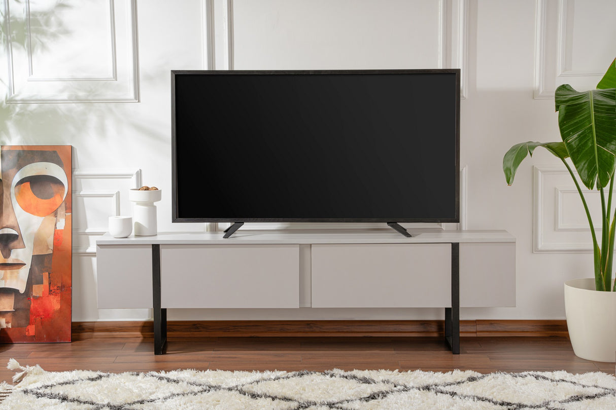 Meuble TV Gris Mélamine Cadre Doré Blitz 50x180x29,5 cm