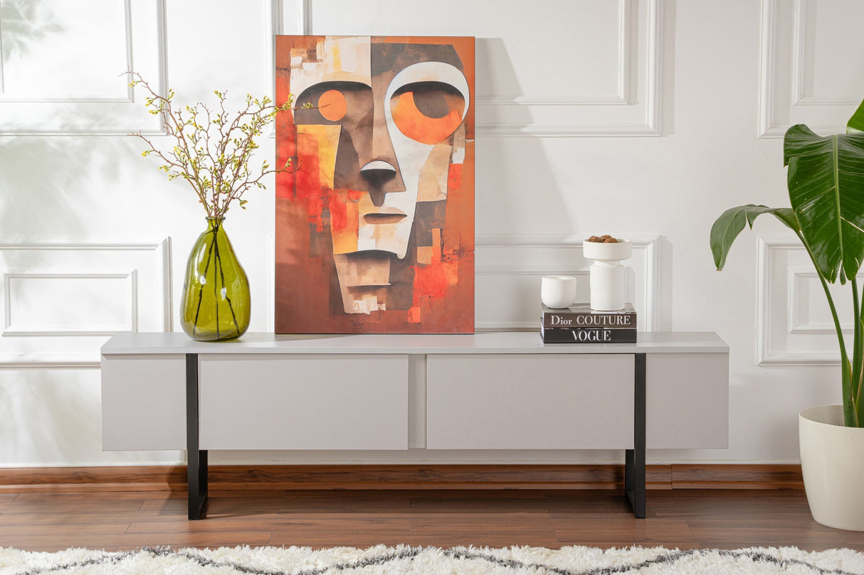 Meuble TV Gris Mélamine Cadre Doré Blitz 50x180x29,5 cm