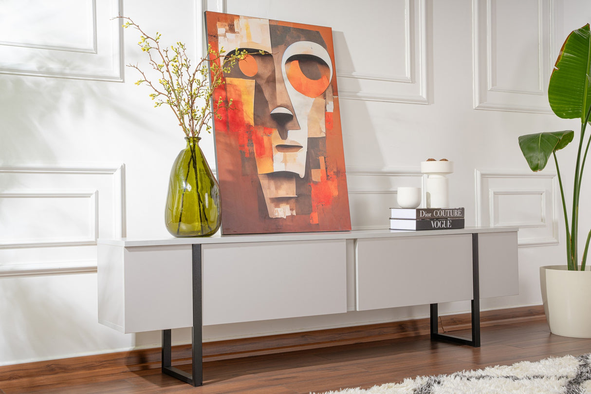 Meuble TV Gris Mélamine Cadre Doré Blitz 50x180x29,5 cm