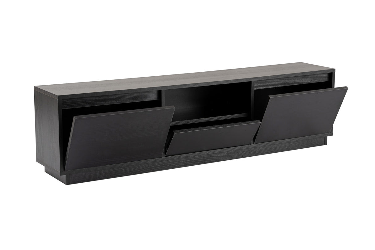 TV Meubels - TV Meubel Zwart Melamine - drie kastjes - 160x42x29,5 cm - Flare - Dimehouse