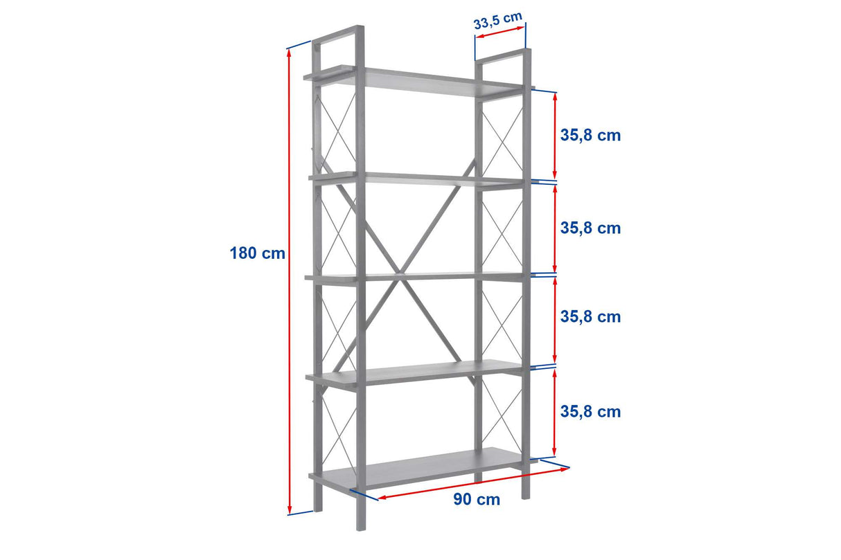 Industriële Boekenkast Ely Atlantisch Dennenhout Melamine - Zwart Frame - 180x90 cm