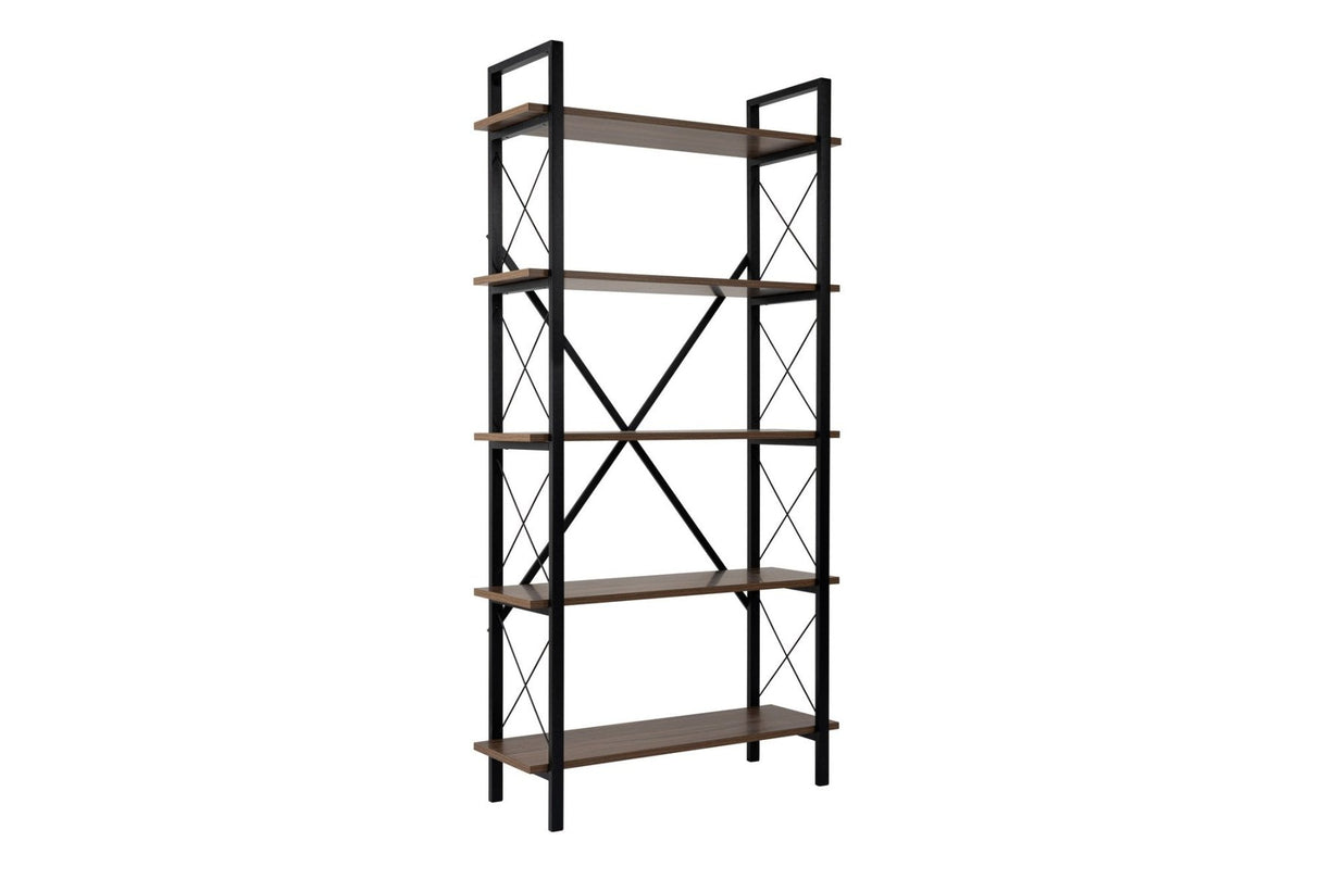 Industriële Boekenkast Ely Walnoot Melamine - Zwart Frame - 180x90 cm