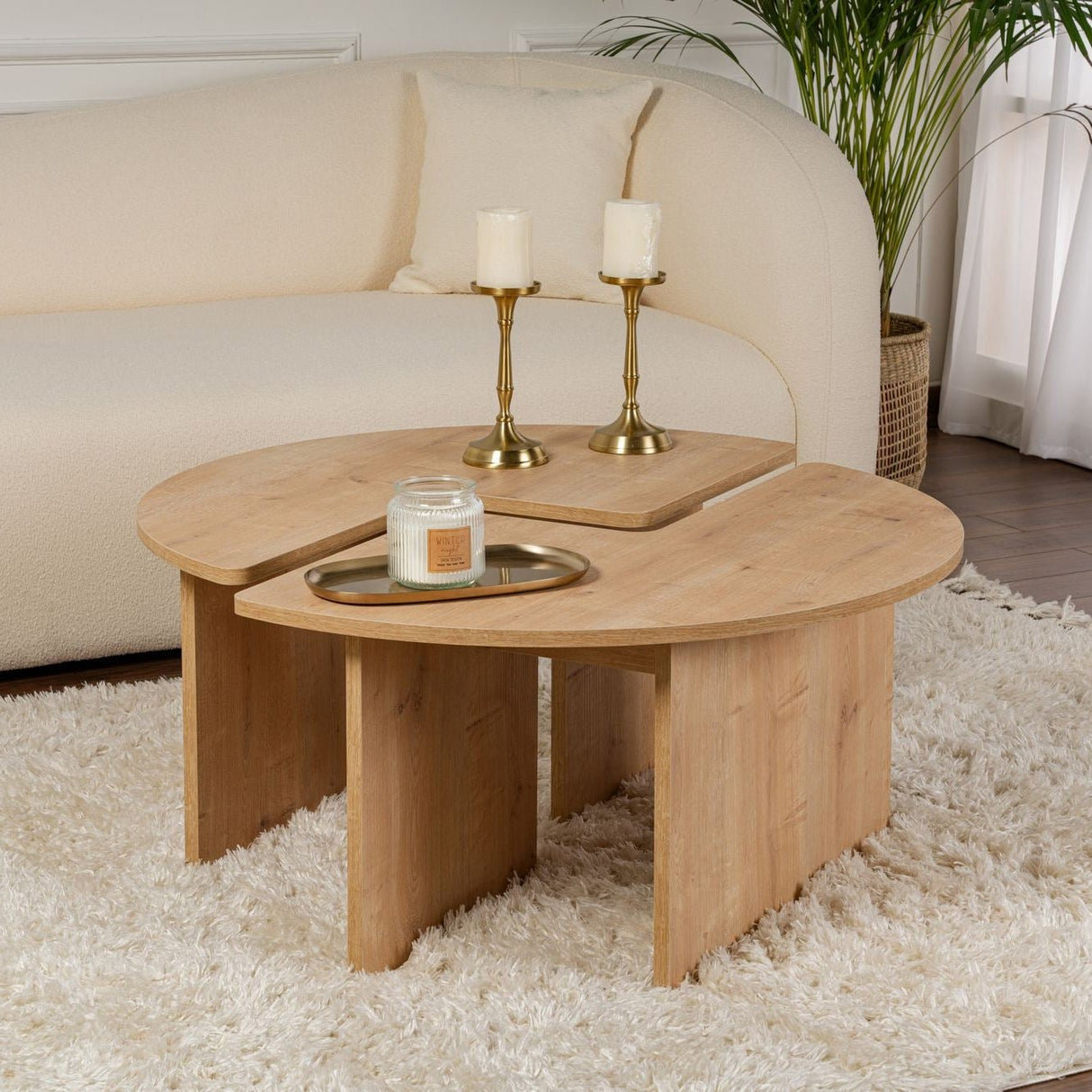 Table basse ronde Moari en mélamine de chêne 90 cm