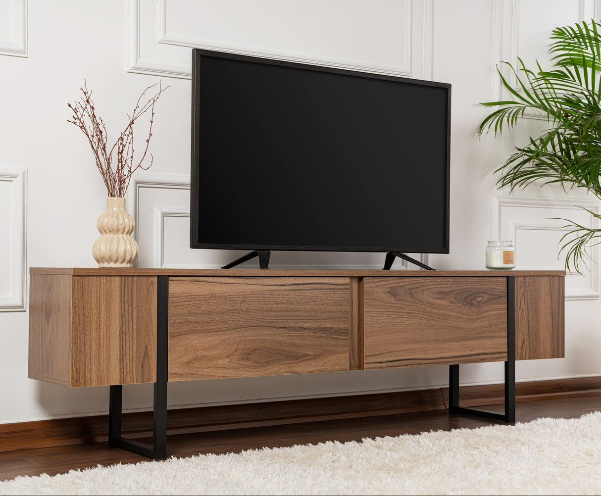 TV Meubel Serenity Walnoot Zwart 180x29.5x50 cm Walnut Black Melamine