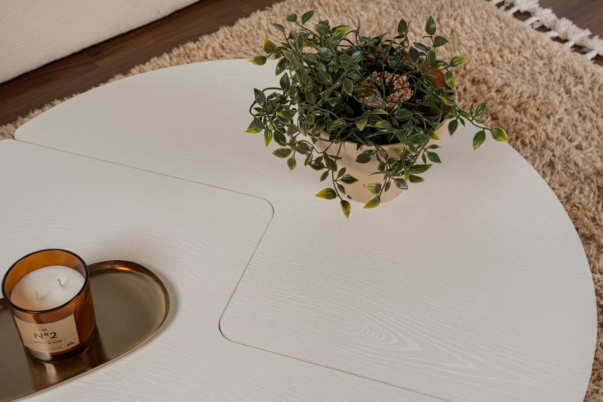 Table basse ronde Moari aspect bois mélaminé blanc 90 cm