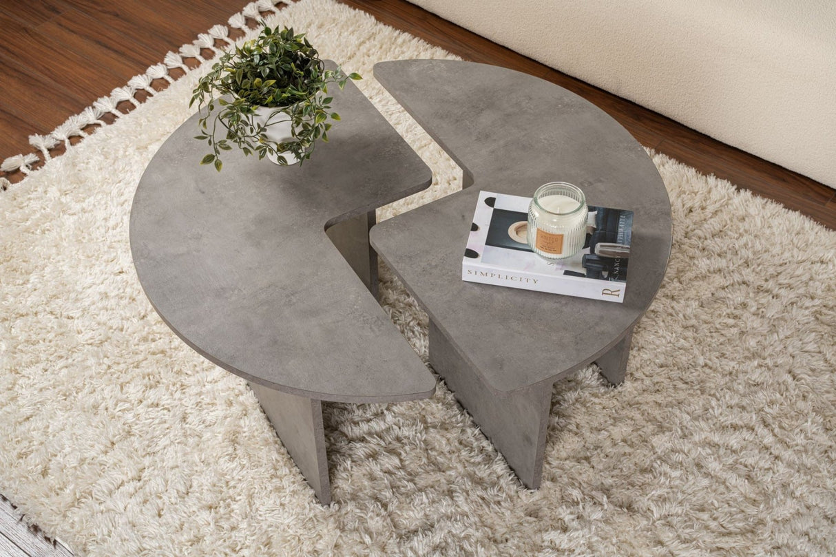 Table basse ronde Moari aspect béton gris mélaminé 90 cm
