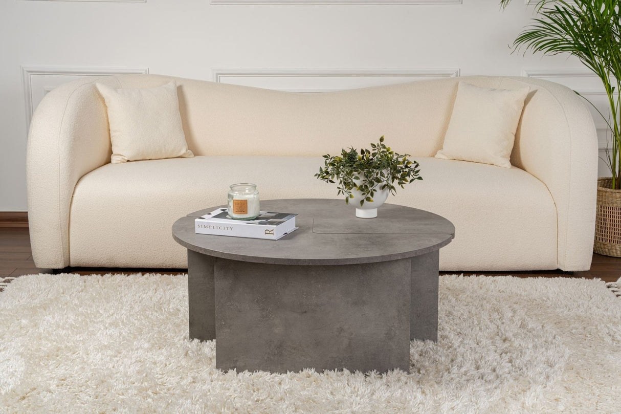 Table basse ronde Moari aspect béton gris mélaminé 90 cm