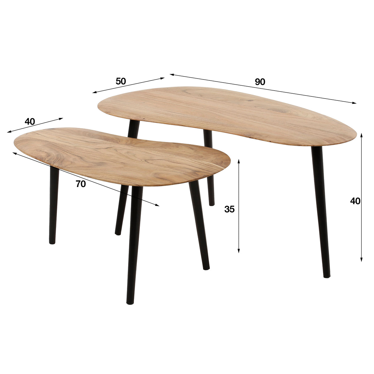 Table basse organique en forme de rein Elvie Set de 2 en bois d'acacia