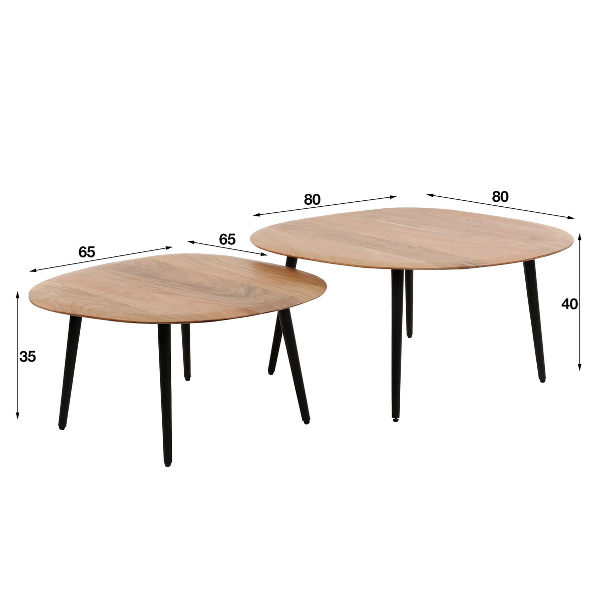 Table basse organique Elvie Set de 2 en bois d'acacia en forme de galet