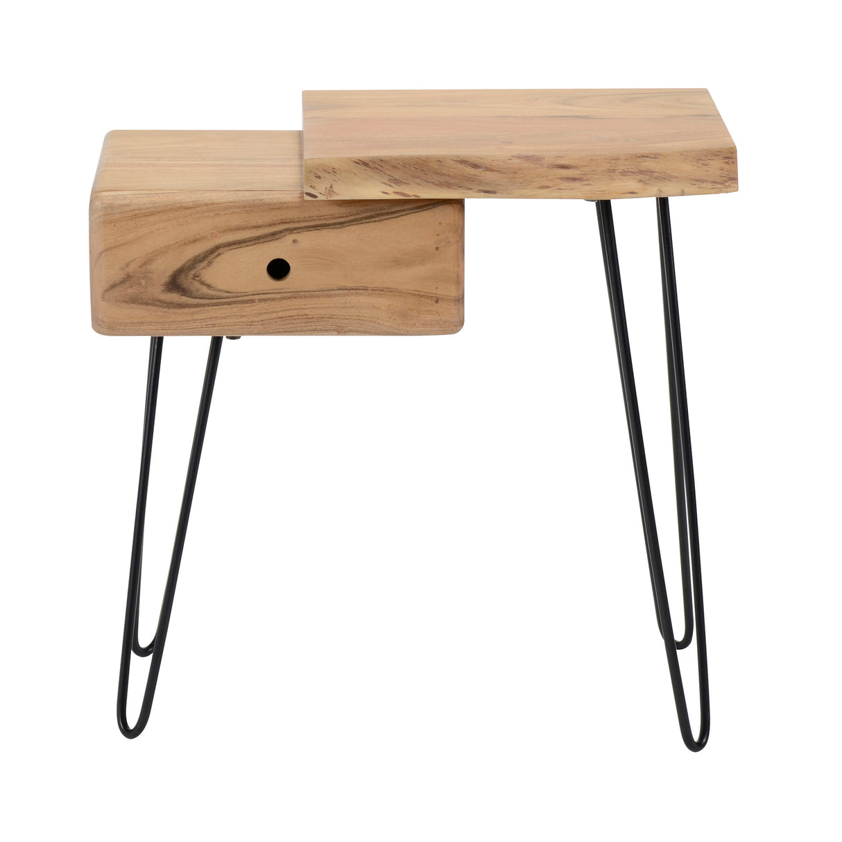 Table de nuit industrielle Aberdeen droite en bois d'acacia avec tiroir