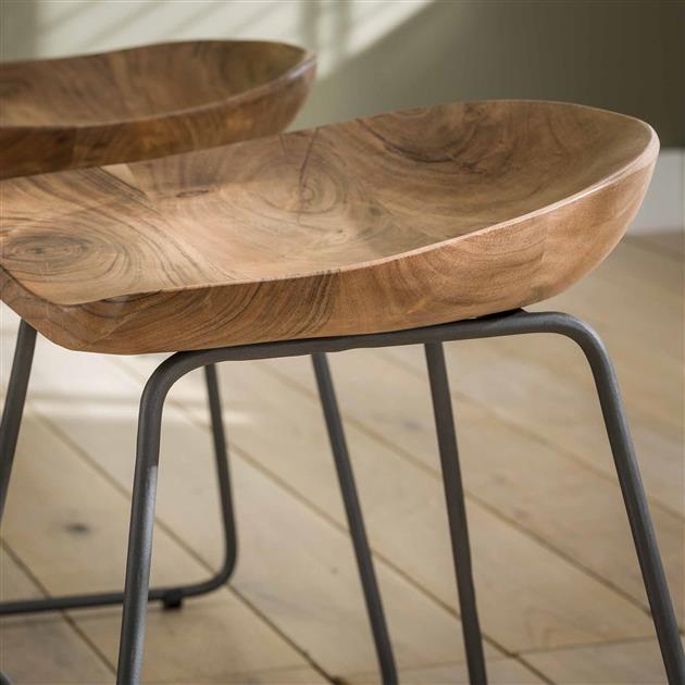 Ensemble de 2 Tabourets Industriels Bas en Bois d'Acacia Novi - Hauteur d'Assise 52 cm - Sans Dossier