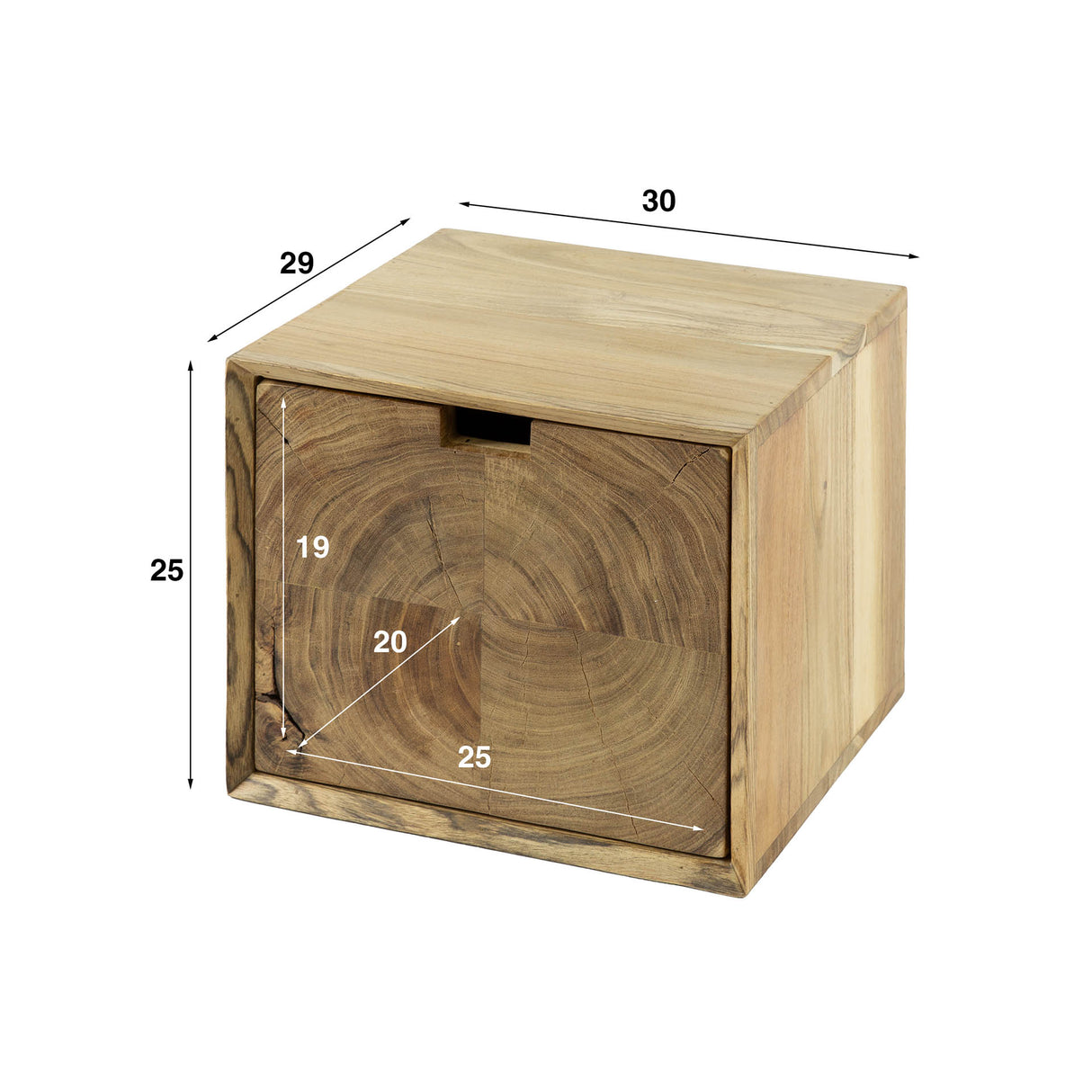 Table de nuit flottante en bois d'acacia Nova avec 1 tiroir - 30x25x29 cm