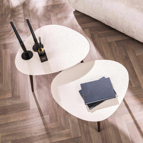 Salontafel Set van 2 Sylas Kiezel Wit Marmer Composiet - Brons Frame