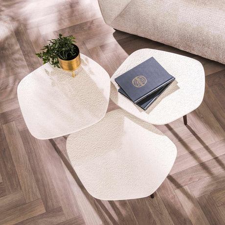 Salontafel Set van 3 Sylas Vijfhoekig Wit Marmer Composiet - Brons Frame