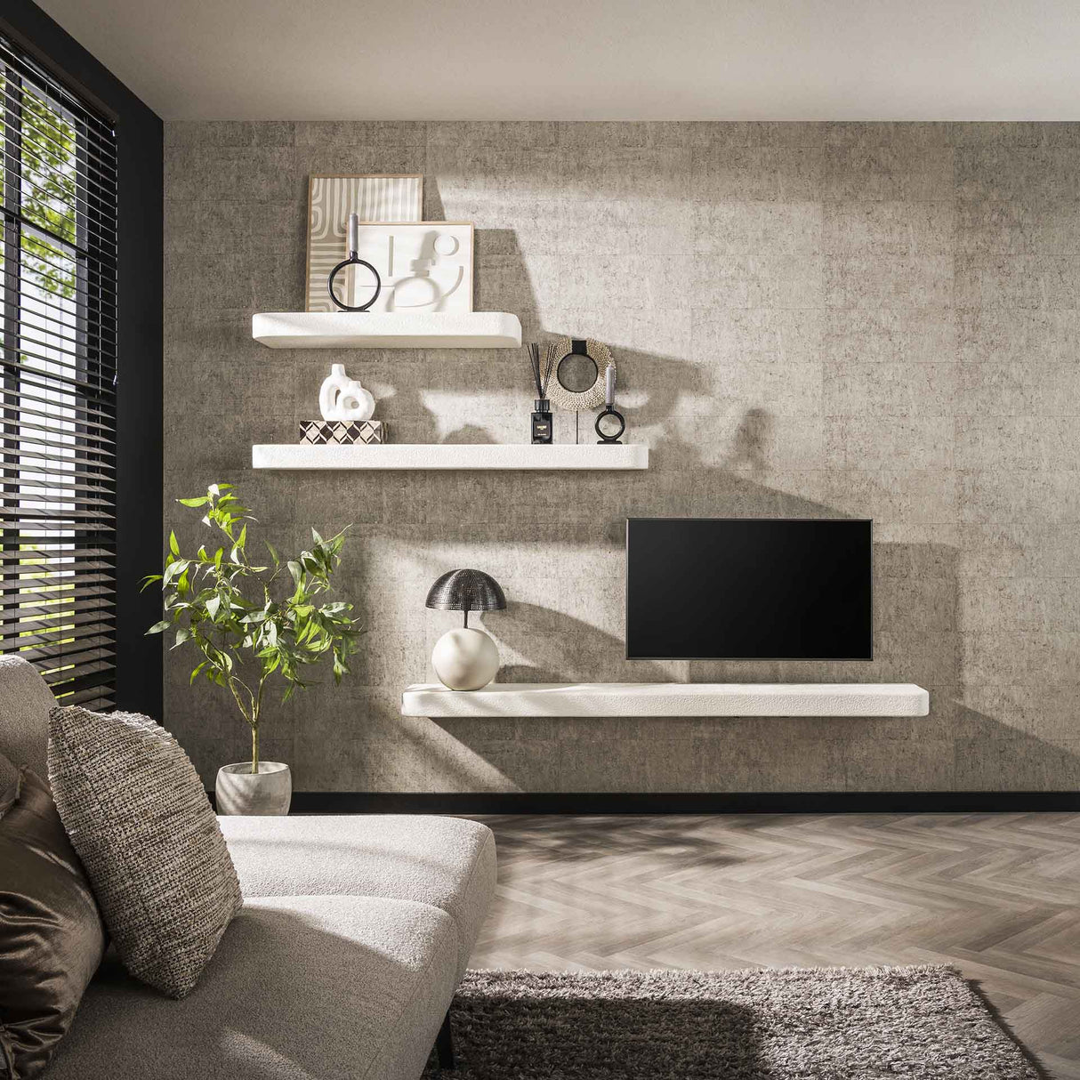 Etagère murale Sylas stone blanc 200 cm