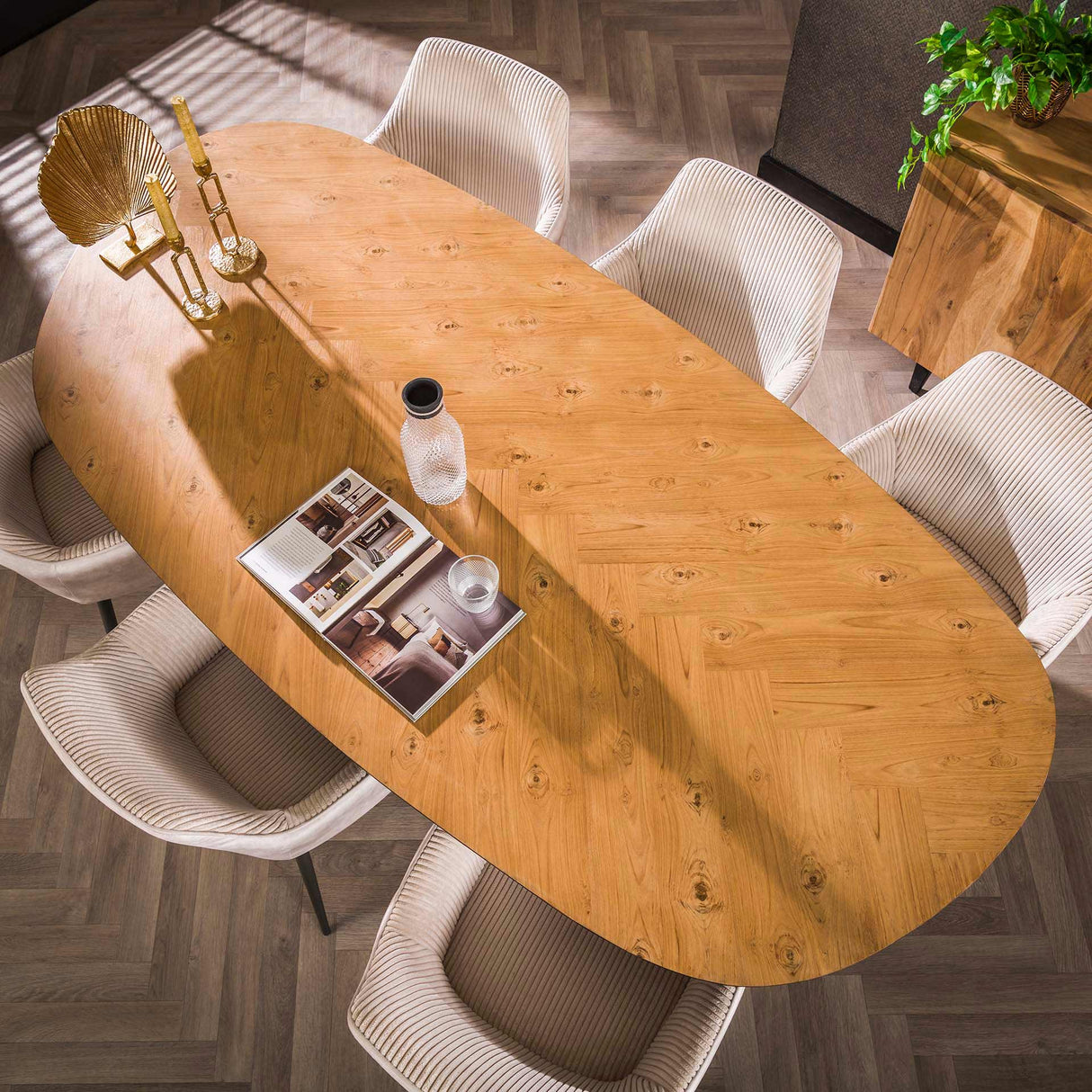 Table à manger organique Annemé Visgraat en bois 215 x 105 cm