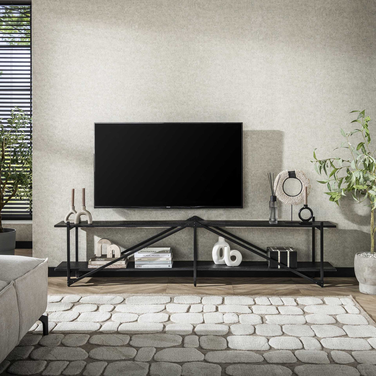 Meuble TV Loek Gris Métal 220 cm