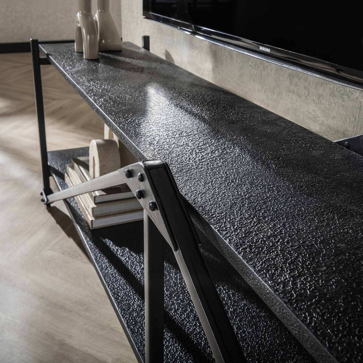 Meuble TV Loek Gris Métal 220 cm