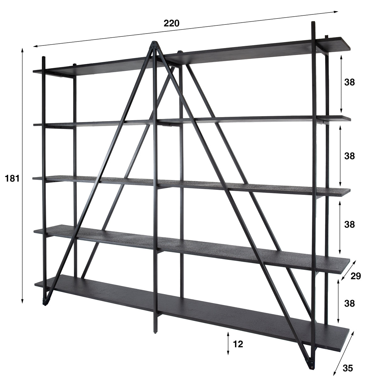 Wandkast Loek 5-laags Metaal Grijs 220 cm