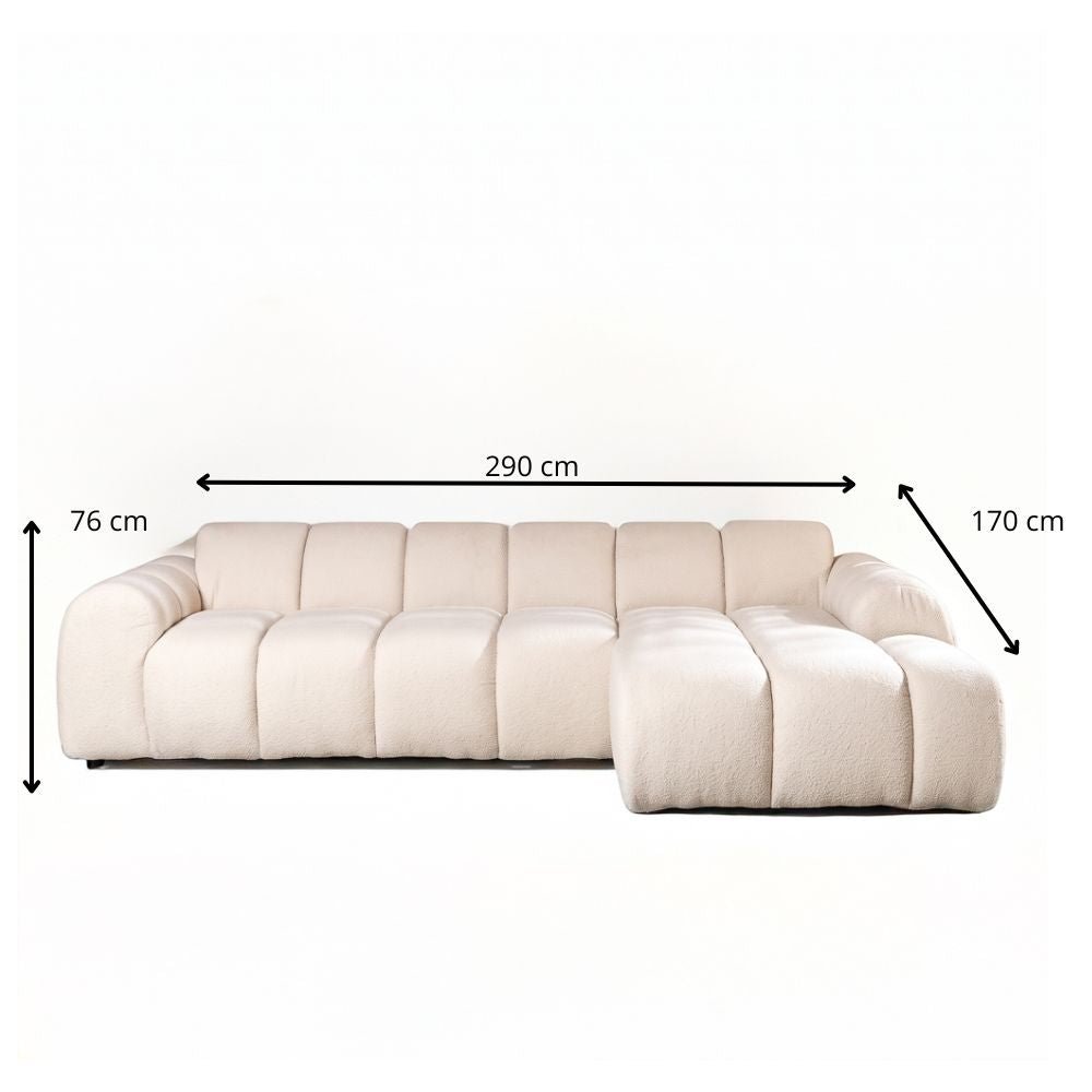 Canapés-Canapé d'angle lounge tissu bouclé beige - rayures - droit - Brix-Dimehouse