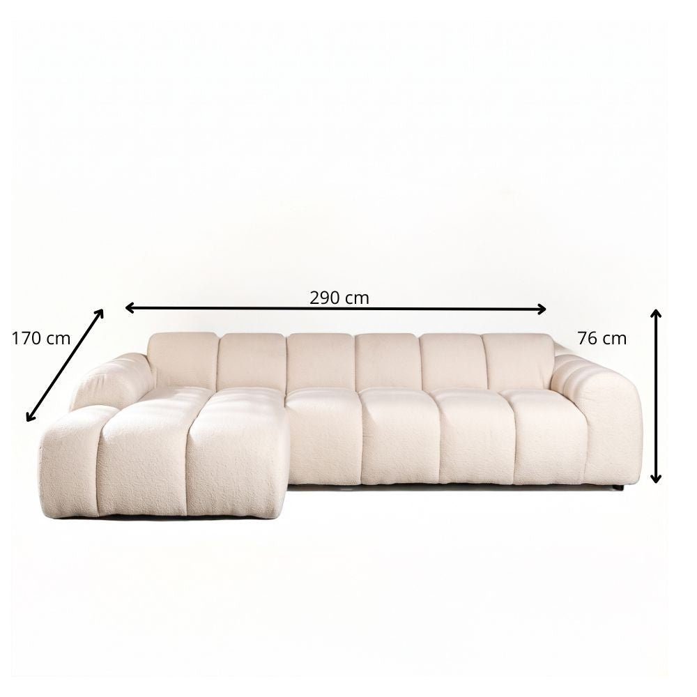 Banken-Hoekbank met lounge beige bouclé stof - strepen - links - Brix-Dimehouse
