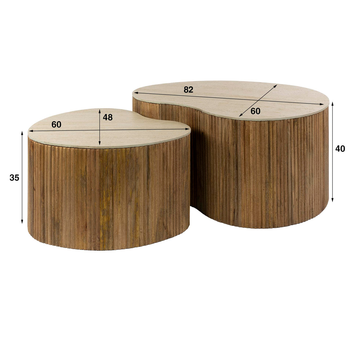 Ensemble de 2 tables basses en forme de goutte en mango sable