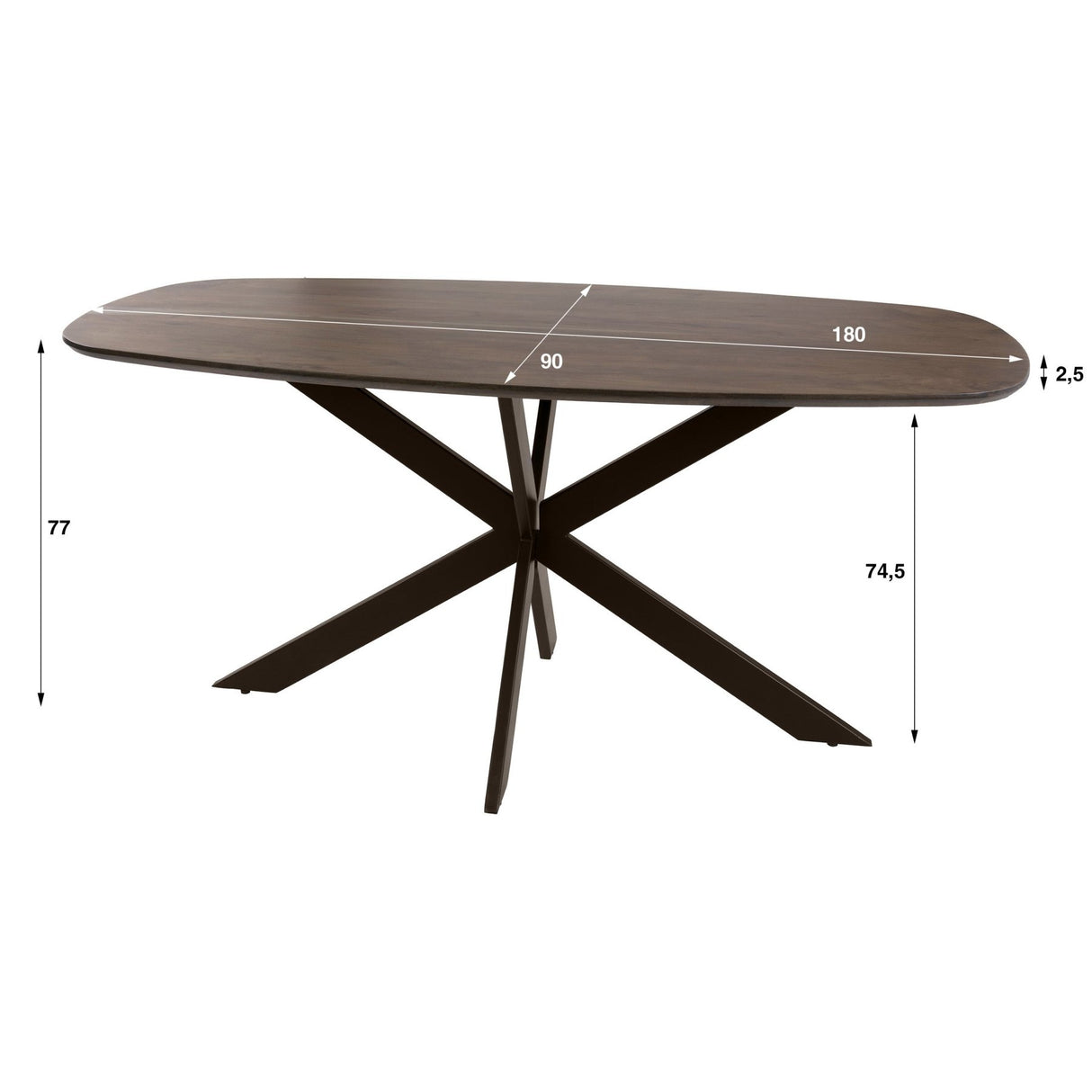 Eettafels - Deens ovale eettafel walnoot bruin massief acaciahout Tavon 180x95 cm - Dimehouse