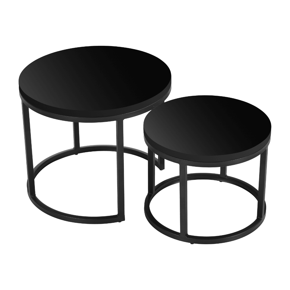 Tables basses-Lot de 2 tables basses rondes noires Bois de manguier - industriel - Rosy-Dimehouse