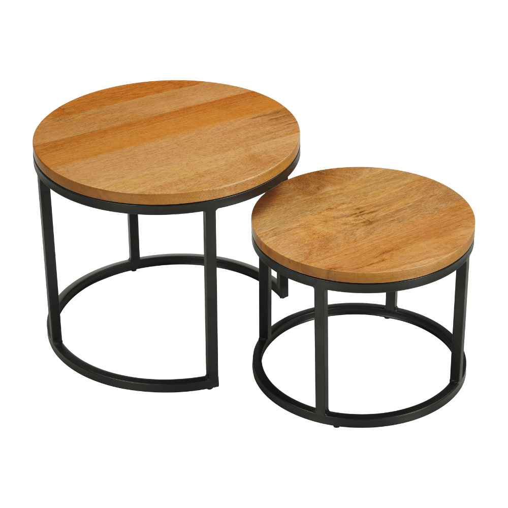 Tables basses-Lot de 2 tables basses rondes naturel Bois de manguier - industriel - Rosy-Dimehouse